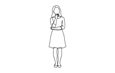 Continuous one line drawing of woman confused thinking isolated on transparent background