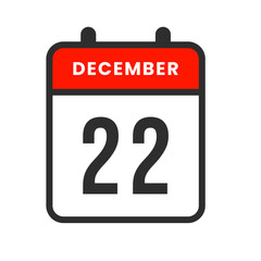 December 22 calendar icon marking the twenty-second day, ideal for scheduling, tracking deadlines, planning meetings, and setting reminders.