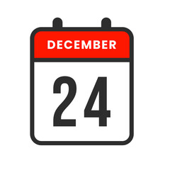 Calendar icon for December 24, symbolizing the twenty-fourth day used for scheduling, reminders, deadlines, and daily planning tasks.