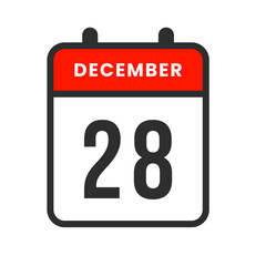 December 28 calendar icon showing the twenty-eighth day used for reminders, deadlines, scheduling, meeting planning, and productivity tasks.