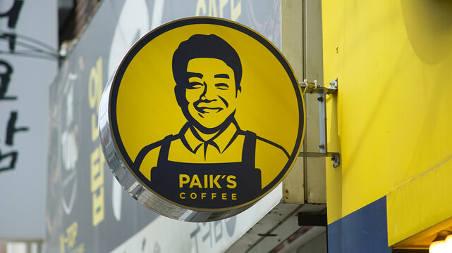 Signboard for famous cafe franchise Paik's Coffee, June 20, 2024, Seoul, Korea