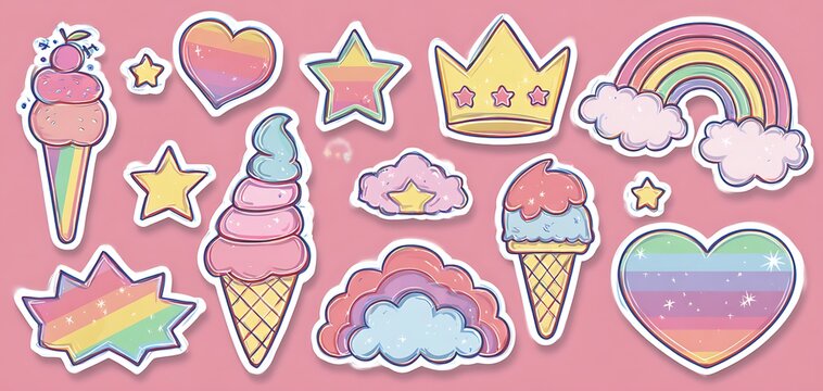 Kawaii Pastel Sticker Pack &ndash; Hearts, Rainbows & Sweets