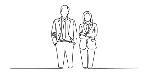Continuous line drawing of business couple