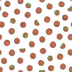  Hand-drawn falafel balls. Vector  seamless pattern.