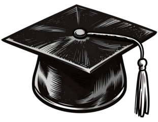 Monochrome mortarboard illustration representing academic achievement and graduation ceremony