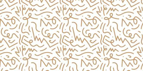 Fototapeta premium Warm Brown Abstract Doodle Pattern Background With Curvy Lines and Organic Motifs