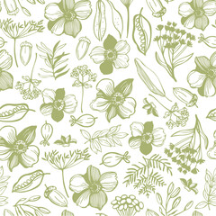 Floral background. Seamless vector pattern with hand-drawn flowers.