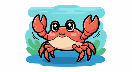 Cute Cartoon Crab with Big Claws and Sparkling Eyes.