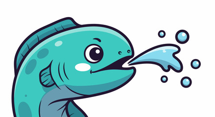 Cute Cartoon Fish Spitting Water Illustration.