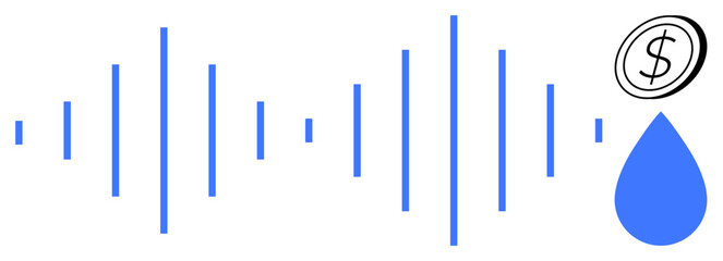 Audio monetization, sound analysis, finance, resource management, technology, and economy . A sound wave, a droplet and a dollar coin are . Audio monetization and sound analysis concept