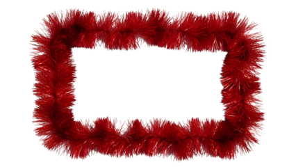 Red fluffy tinsel rectangular frame for festive celebration decor