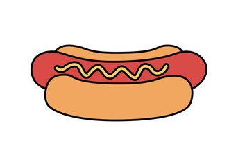 Perrito caliente con mostaza en fondo blanco