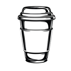 Takeaway Coffee Cup Mockup Outline Engraving Illustration