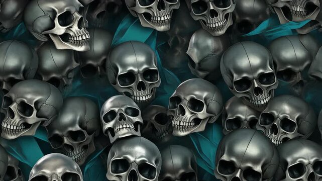 Spooky collection of silver skulls and blue fabric can add a haunting touch to halloween designs or horrorthemed projects. Suitable for halloween or horrorthemed designs.