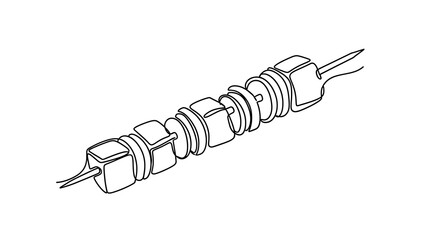 One line art black and white line drawing of a mechanical threaded cable connector