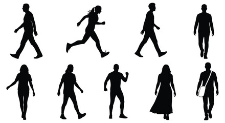 Obraz premium People silhouettes showing walking running and standing poses
