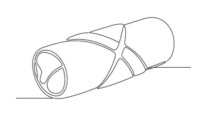 One line art line drawing of a rolled up yoga mat with straps on white background