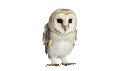 Isolated Barn Owl portrait, a nocturnal bird of prey with heart shaped face, curious gaze