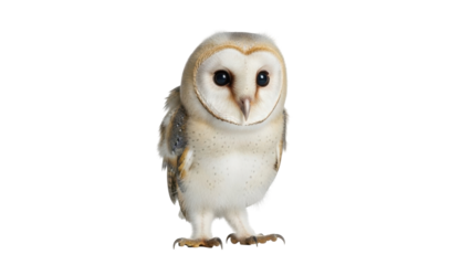 Isolated Barn Owl portrait, a nocturnal bird of prey with heart shaped face, curious gaze