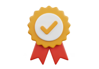 Gold Seal of Approval with Checkmark, Award Ribbon Badge, Success and Quality Symbol