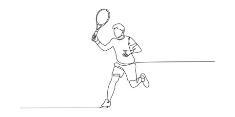 Continuous line drawing of a tennis player