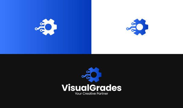 Gear Circuit Logo &ndash; Tech Mechanism Icon, AI Engineering Symbol, Digital Industry Branding