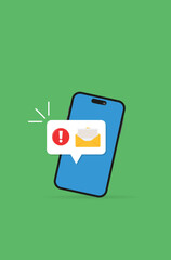 Phone notifications. Smartphone with new mail vector illustration on isolated background. Reminder message, sign business concept