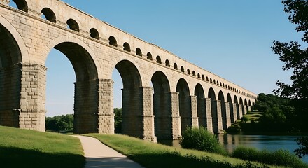 Fototapeta premium The ancient Roman aqueduct Pont du Gard in southern France.