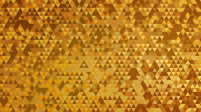 Tessellated grid of equilateral triangles in gold, yellow, and brown shades. Abstract geometric texture. Loop animation.