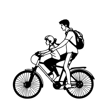 Silhouette of Father Teaching Daughter to Ride Bik