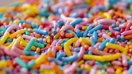 A vibrant pile of multicolored sprinkles with a white background. Ideal for dessert decoration or confectionery presentation.