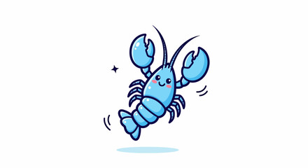Cute Blue Lobster Cartoon Illustration with Happy Expression.