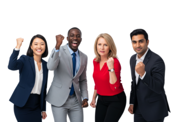 Happy business team celebrating success isolated on white or transparent background