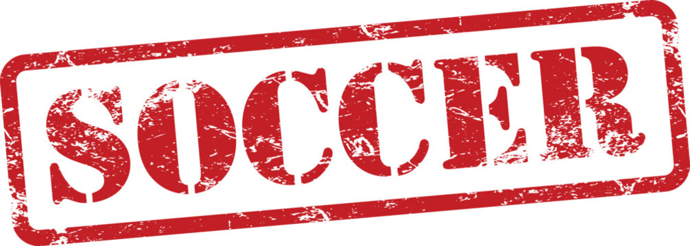 Soccer Red Grunge Text Stamp in Rectangular Border