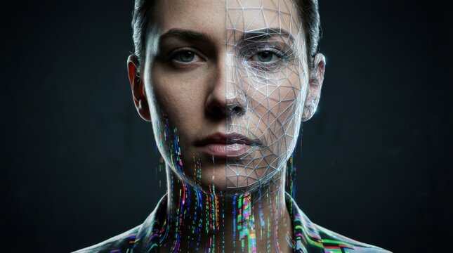 Digital Cascade: Human Identity in a Glitching Data Stream - Powered by Adobe
