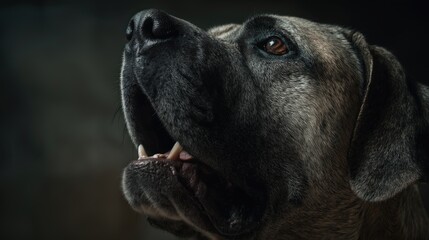 Obraz premium Dramatic Brindle Mastiff Portrait Looking Upward