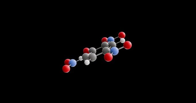 Picric acid molecule, rotating 3D model of organic compound, looped video on a black background
