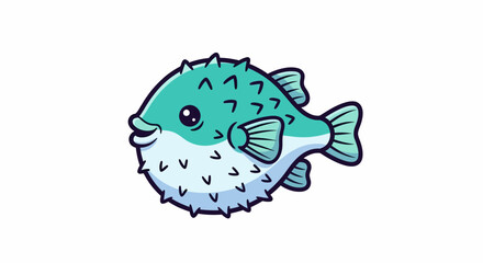 Cute Cartoon Puffer Fish Isolated on White Background.
