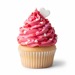 Deliciously Frosted Cupcake Adorned with Sweet Heart Sprinkles, Perfect for Celebrations