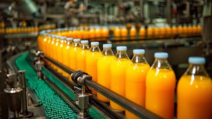 Naklejka premium Orange juice production and bottling