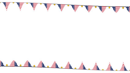 Bunting Flags in Red, White, and Blue Colors Hanging Outdoors for a Festive Celebration in Summer