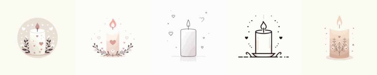 Candle icon. Valentine's theme. Vector, minimalist, illustration, icon set.