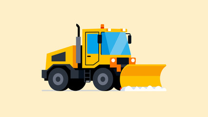 Yellow snow plow truck with blade on simple background  