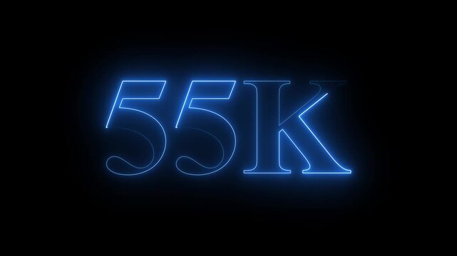 55k Neon text Ultra HD icon isolated on black background, 55K followers. neon animation in Easy to put into any video. 4k animation ....