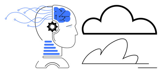 Artificial intelligence, cloud computing, data science, neural networks, innovation, technology. Human brain interface connected to cloud. Artificial intelligence and cloud computing concept