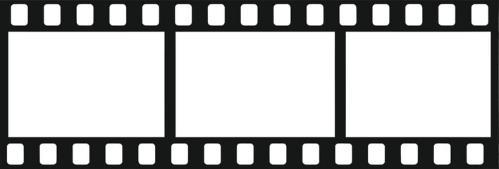 Black and white film strip with empty frames for photos