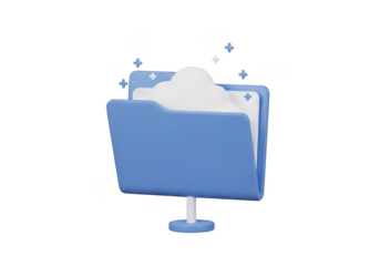 Blue Folder with Cloud Data on Stand, Digital Storage Concept