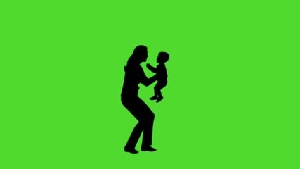 Silhouette of a parent lifting a baby high, against a vivid lime-green backdrop joy and connection