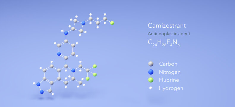 camizestrant molecule, molecular structure, antineoplastic agent 3d model, Structural Chemical Formula and Atoms with Color Coding