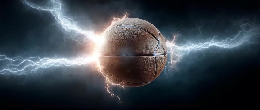 Lightning bolts encircle a basketball.